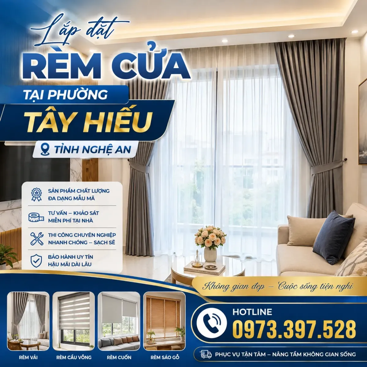 Lắp đặt rèm cửa tại phường Tây Hiếu tỉnh Nghệ An
